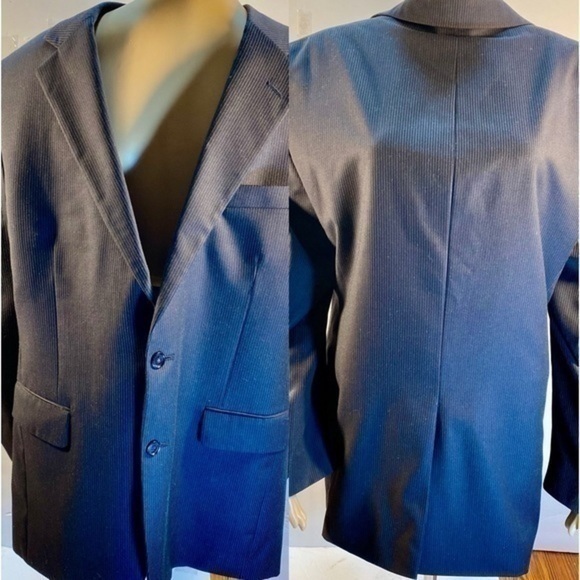 JOS A BANKS 2 PIECE SUIT BLACK WITH BLUE PINSTRIPE SIZE 41R PANTS SIZE 35 X 30 - Picture 1 of 9